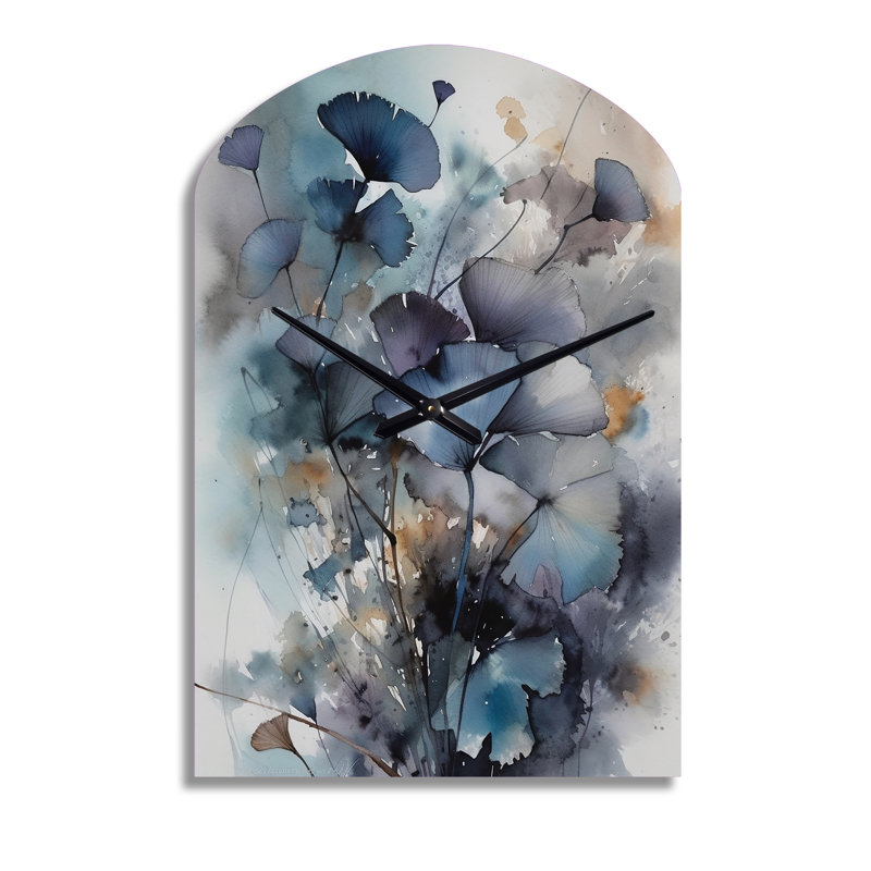 Traduction libre: Bouquet bleu et fleurs - grande horloge murale bleue en forme d'arche - forme unique, Grand