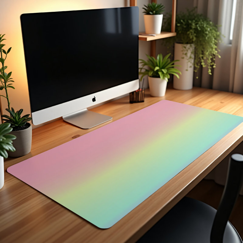Pink Green Blue Gradient Desk Mat, 14.4x12.1