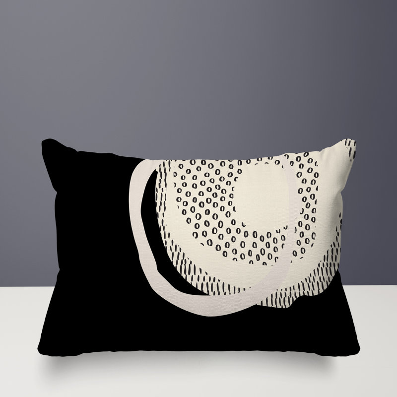 Coussin lombaire réversible intérieur / extérieur Vikka, H 18 po x l 25 po, Blanc cassé / noir
