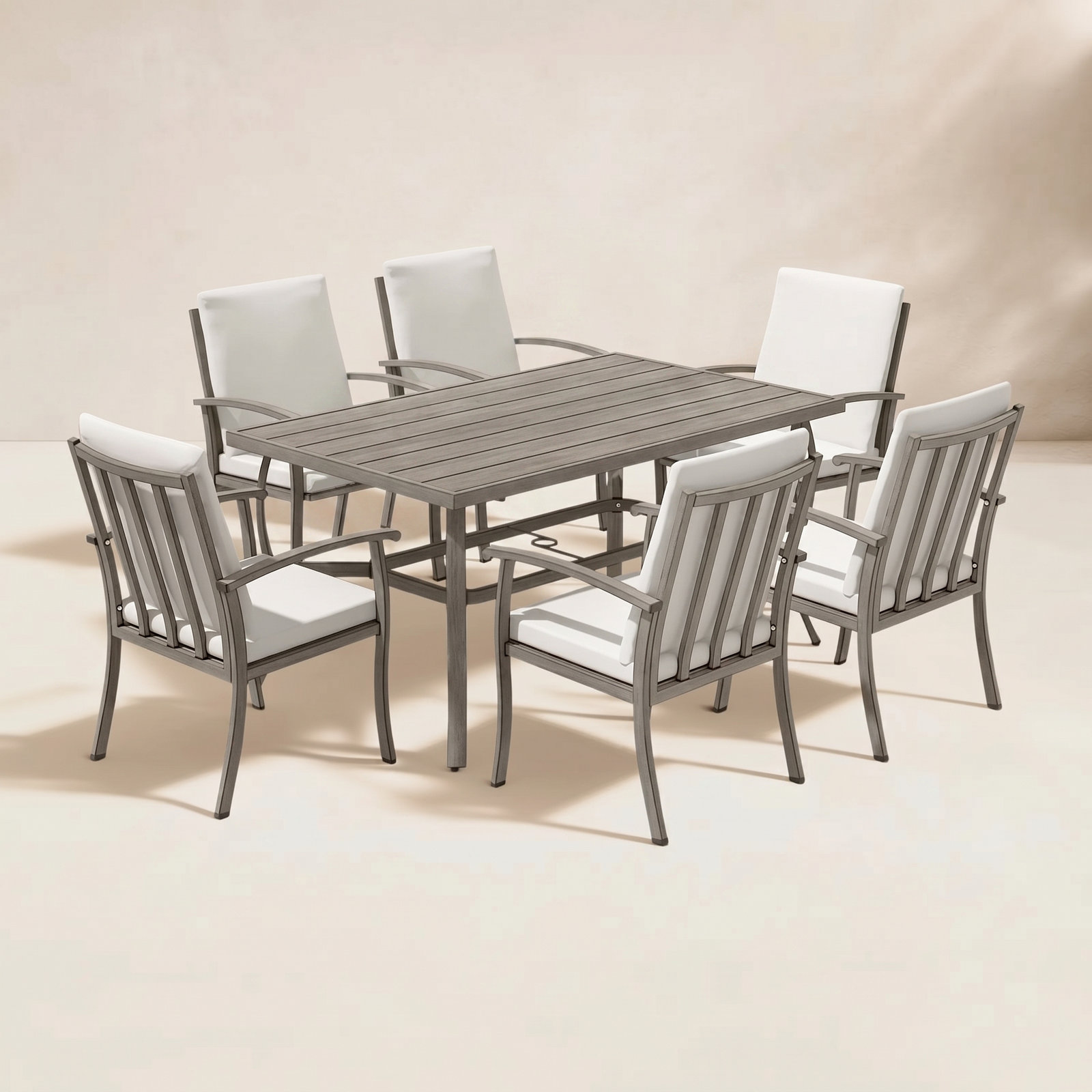 84" Patio Dining Set, 6, Gray