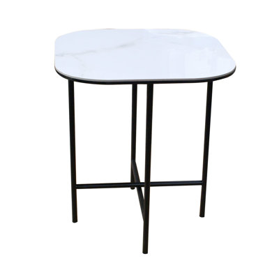  Table de bout contemporaine carrée en céramique blanche et noire 22 po