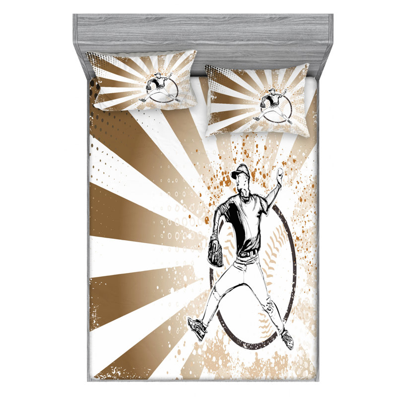 Baseball Microfiber Sheet Set, Queen Sheet Set + Fitted Sheet + 2 Pillowcases