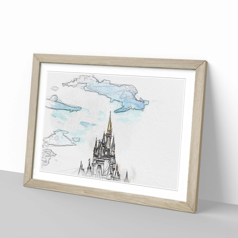Magic Kingdom Castle in Abstract - Picture Frame Graphic Art Print, 60cm H x 91cm W x 2cm D, Oak