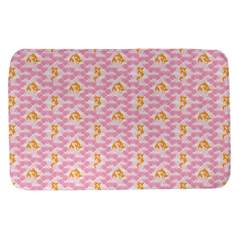 Tapis pour salle de bain à poissons vagues koi Leffel, l 17 po x L 24 po, Rose