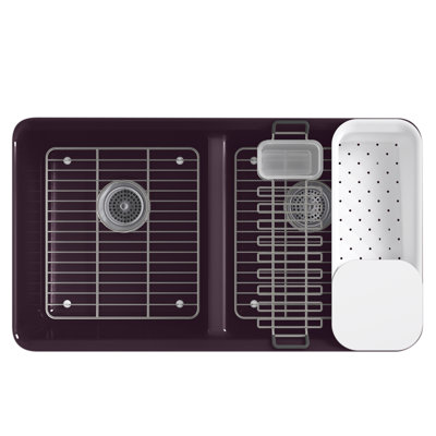 Évier de cuisine double à encastrer sous plan Riverby 33 po x 22 po x 9,625 po avec accessoires et 5 trous de robinetterie surdimensionnés