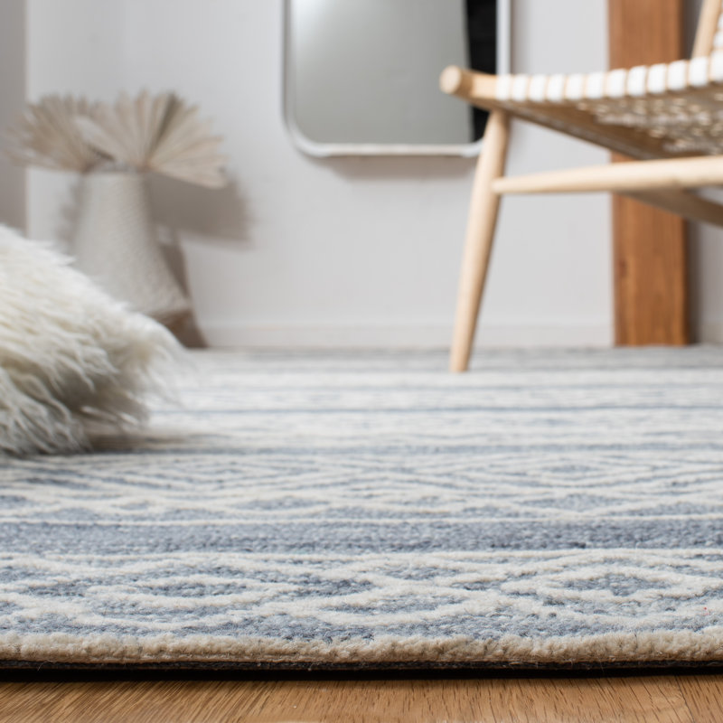 Tapis naturel / bleu en laine / coton touffeté à la main Metro, Rectangle 8 pi x 10 pi