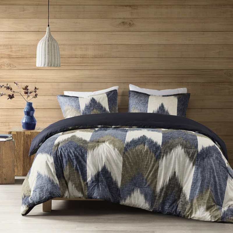 Édredon double / grand - Coton imprimé bleu marine, bourre, 2 taies décoratives pour une aventure romantique, double / grand, coton avec rembourrage