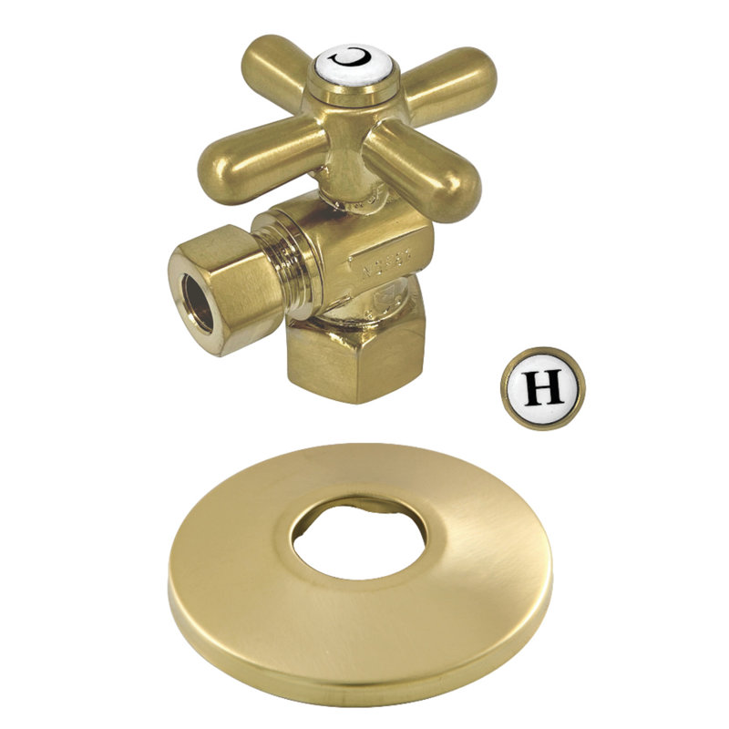 Kingston Brass Vintage 1/2-Inch FIP x 3/8-Inch OD Comp Quarter-Turn Angle Stop Valve with Flange, Brushed Brass