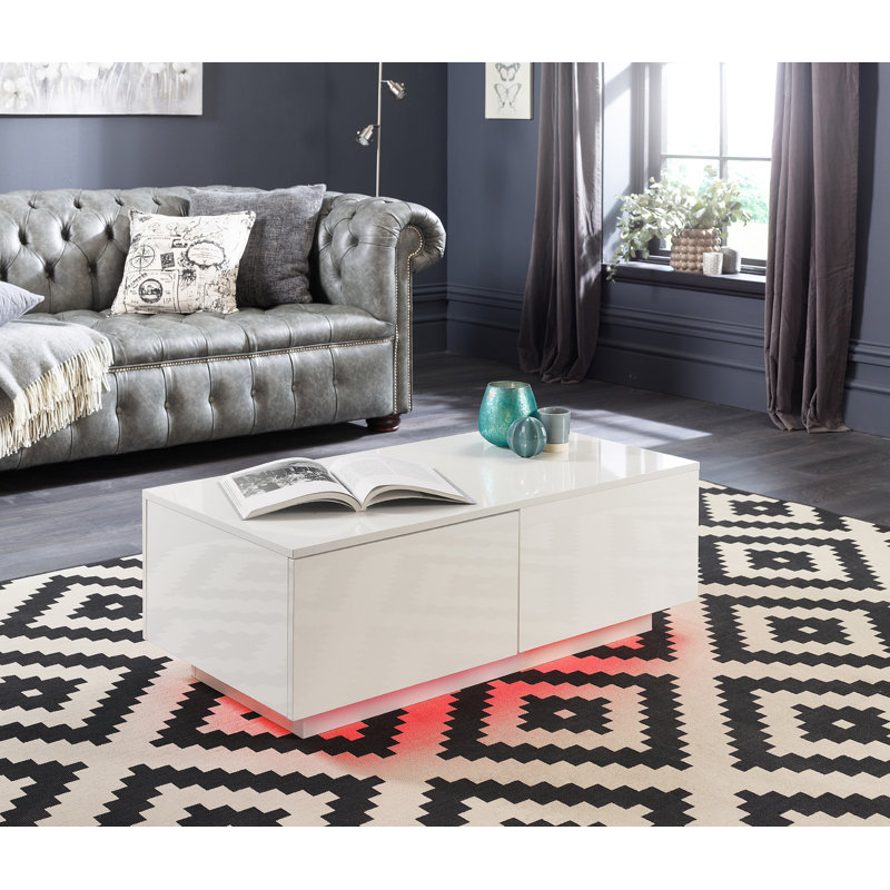 Bomke White Coffee Table with LED Lights & Storage Drawers