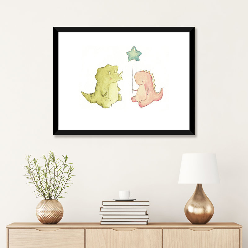 «Dino Friends» par Mike Koubou - impression d'art graphique, H 24 po x l 32 po x P 1 po, Papier encadré noir