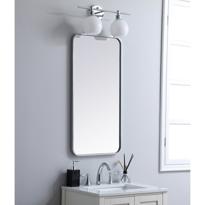 Sabine Metal Rounded Rectangle Wall Mirror, Silver, 36" x 18"