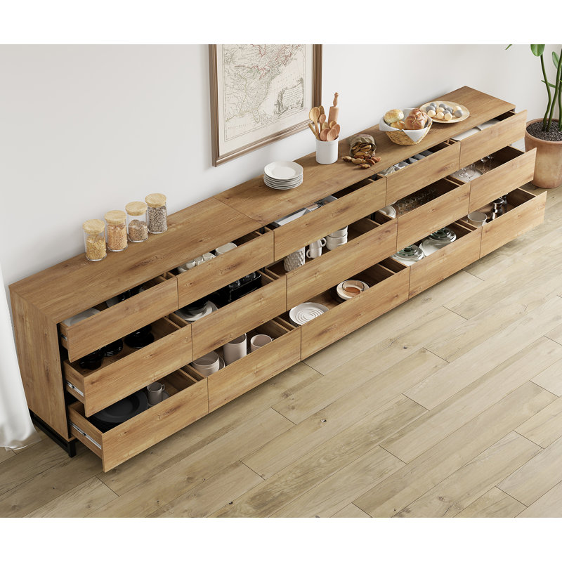 Meuble télé 3 en 1, console de télévision moderne avec 15 tiroirs, console multimédia avec tablette réglable pour le salon et la chambre à coucher