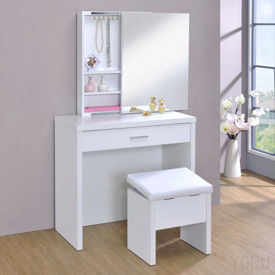 Coiffeuse blanche avec miroir et tabouret