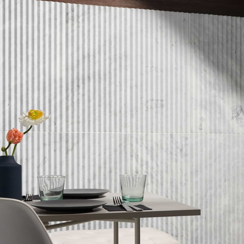 Stonework Carrara White 12x24 Marble Tile, Peak 3D Satin