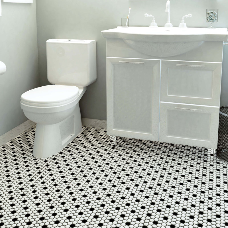 Metro 1" Hex Matte White with Black Dot 10-1/4" x 11-7/8" Porcelain Mosaic Tile