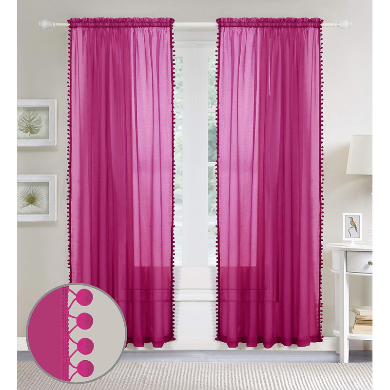 Aeian Semi Sheer Curtain Pair, 60" W x 84" L, Pink