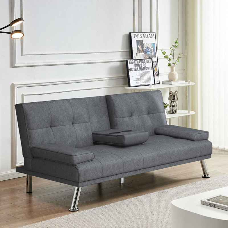 Futon Sofa Bed Convertible Sleeper Sofa Couch Love Seat with Adjustable Backrest Folding Futon for Living Room, Dark Gray