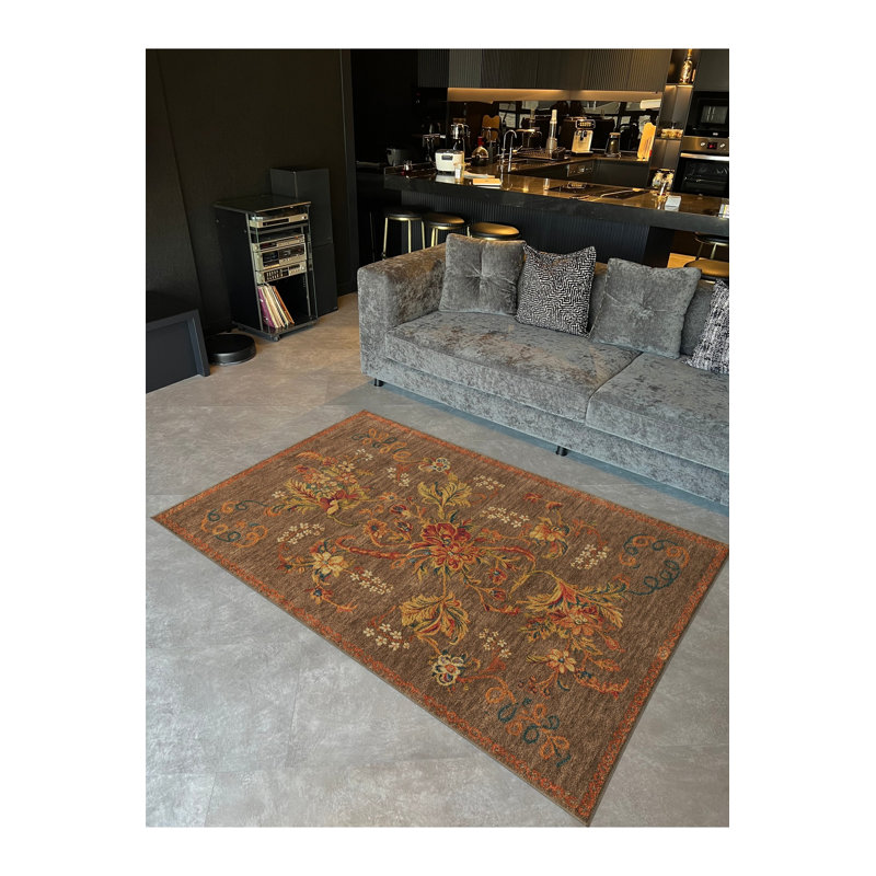 Tapis vert tissé à motif lavable Mosso, 2'6" x 4'11"