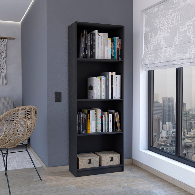 Bibliothèque maison avec présentoir moderne à 4 tablettes pour livres et décoration, Noir