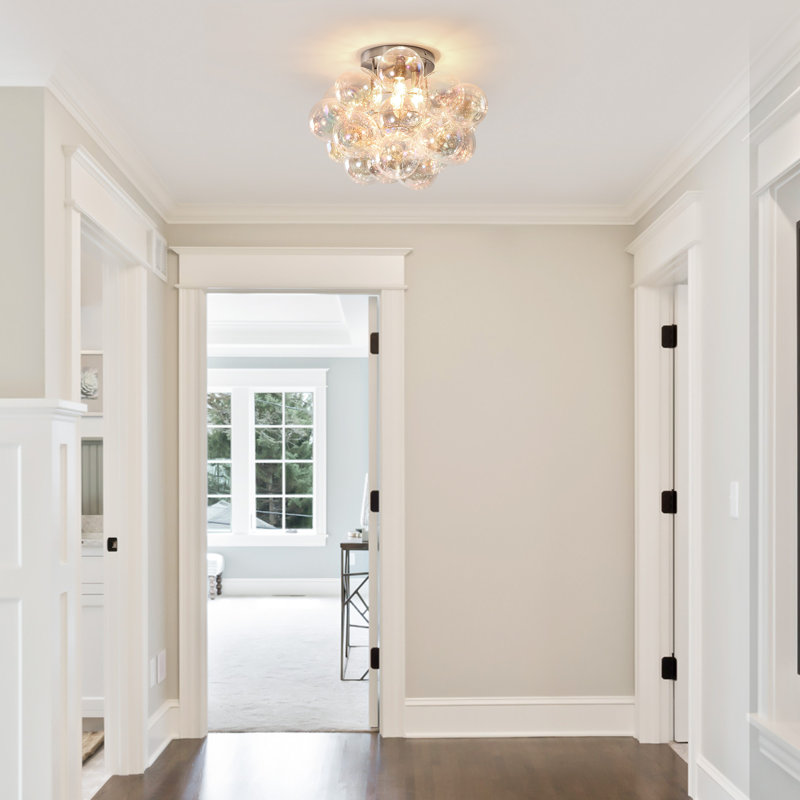 4-Light Gold Flush Mount Ceiling Light With A Cluster Of Iridescent Glass Globes, Nickel, Colorful