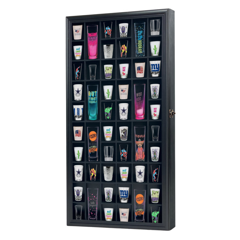 ILOT Shot Glass Display Cabinet Solid Wood - 52 Slots- 32.5'' H x 18.2'' W Wood Display Case