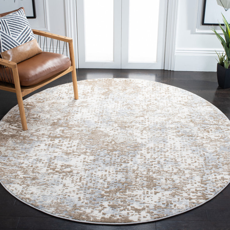 Branstetter Abstract Grey/Gold Area Rug, Round 6'7"