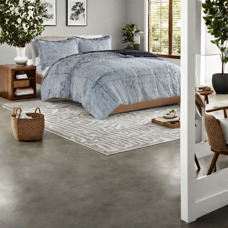 Ensembles de literie confortables en fourrure à poils longs, polyester gris, confort moderne pour la maison