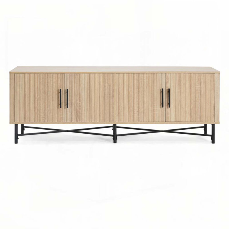4-Door Accent Storage Cabinet with Adjustable Shelves, Natural