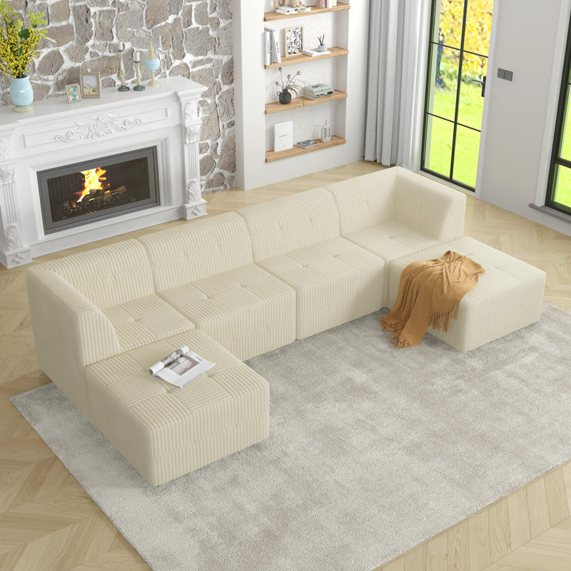 Canapé modulaire en U en forme de U, canapé modulaire à compression en velours côtelé de style minimaliste moderne, canapé-lit pour le salon, la chambre à coucher, canapé à compression confortable, conception peu encombrante