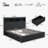 Farmhouse King Size Bed Frame With Charging Station And LED Light, Wooden Storage Bed With 52" Tall Storage Bookcase Headboard & 4 Drawers-1376469295
