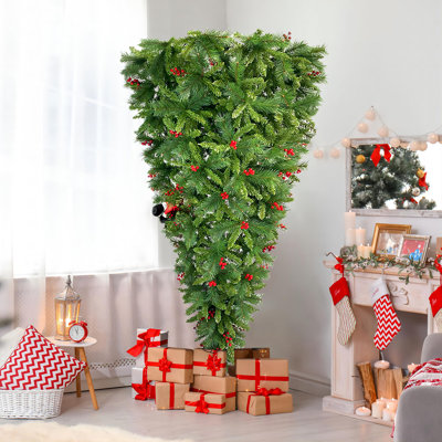 7.5 FT Upside Down Christmas Tree with Artificial Berries and Santa's Legs -  The Holiday AisleÂ®, FA8E9F5687B04CF58266C106196FEEA8