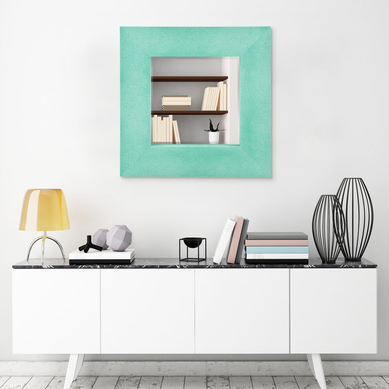 Square Leather Mirror, Teal