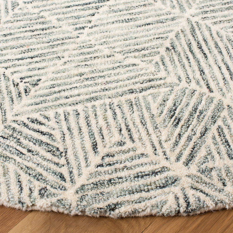 Tapis vert clair / ivoire en laine / coton touffeté à la main Linsly, Rond 8 pi