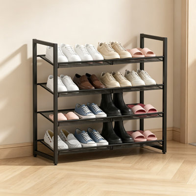Metal Shoe Rack for Closet Entryway, 4-Tier Shoe Organizer with Adjustable Flat or Angled Shelves, Holds up to 20 Pairs of Shoes, Black