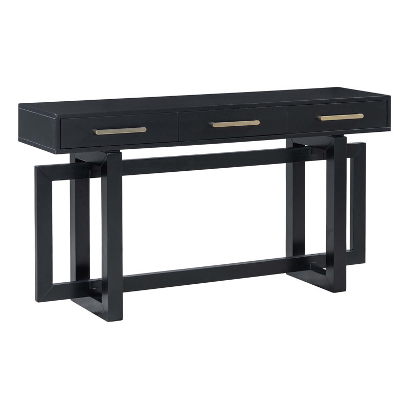 Console élégante avec trois tiroirs, table d'entrée très longue pour vestibule, couloir, salon, vestibule, couloir, Noir
