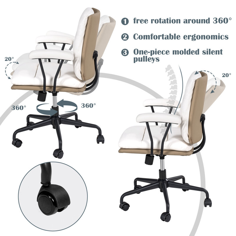 Chaise de travail en mélange de polyester Remaya, Blanc / kaki