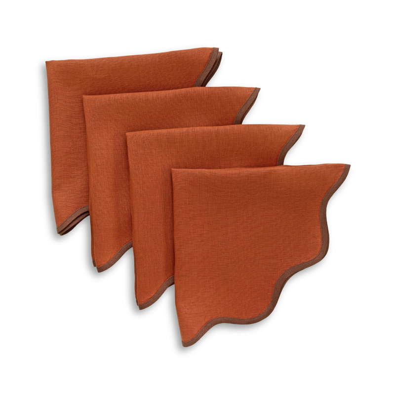 Giselle Scallop Edge - 100% Pure Linen Dinner Napkins, 16" Round, Brown/Cinnamon