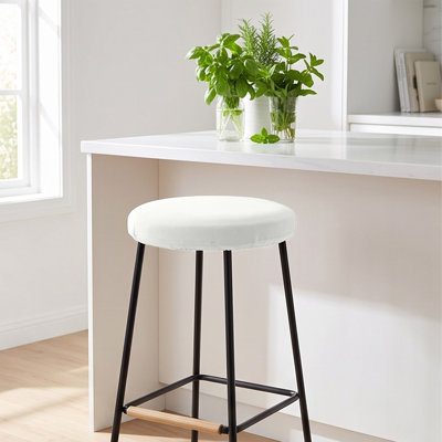 Polyester chai r covers Round Linen Bar Stool Cover Elastic Textured Fabric Slipcover For Adjustable Swivel Rolling Stool Seat Cushion Protector