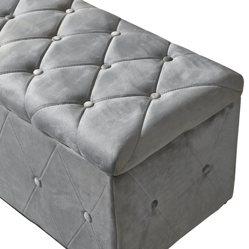 Upholstered Storage Bench, Light Gray