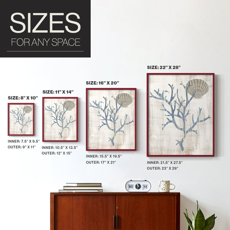 Reproduction encadrée de varech III - bois massif, H 30 po x l 24 po, Red