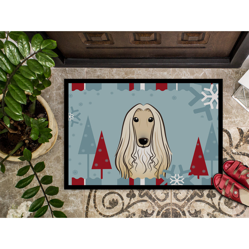 Tapis de porte d’extérieur anti-dérapant winter afghan hound, Rectangle 1 pi 6 po x 2 pi 3 po
