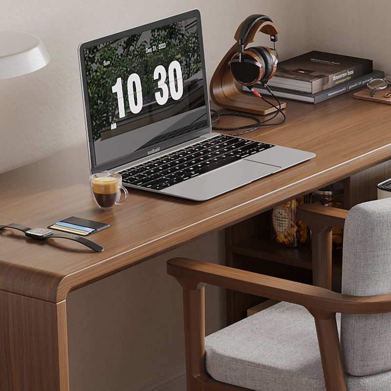 Bureaux en bois massif en L noyer foncé, H 29,53 po x l 62,99 po x P 23,62 po, Retour à droite