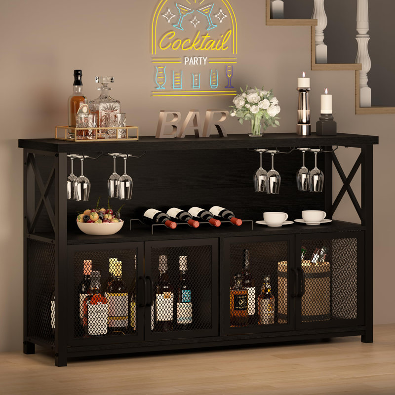 34 cm Iron Bar Cabinet Bar Cabinet, Black Oak