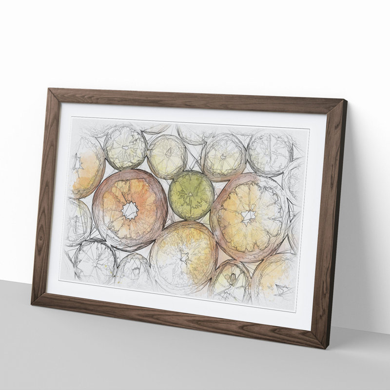 Sliced Citrus Fruit - Single Picture Frame Print on Wood, Walnut Framed, 65cm H x 90cm W x 2cm D