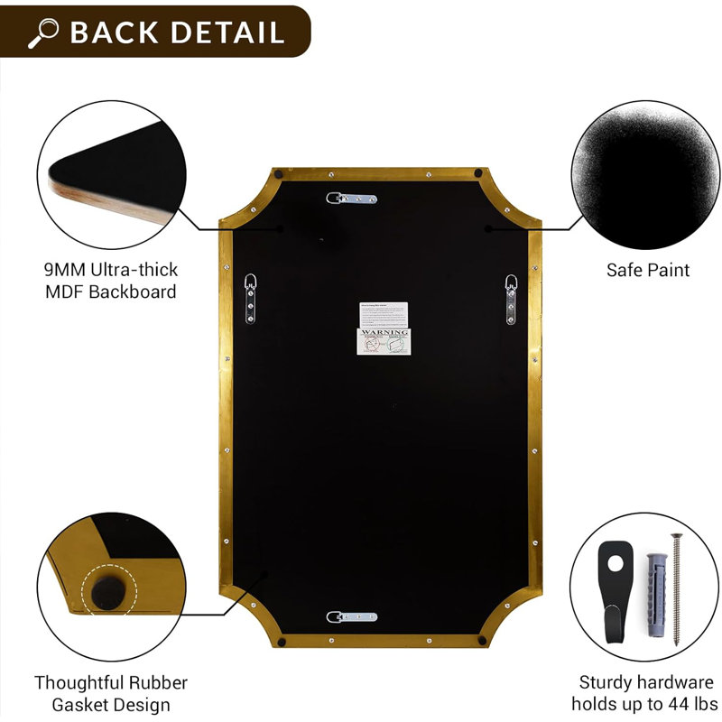 Miroir de salle de bain Tariro Cadre en acier inoxydable, 40 po x 36 po, Or brossé