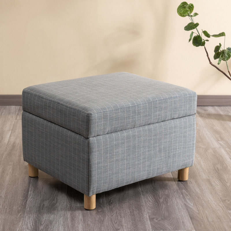25 Inch Wide Rectangle Storage Ottoman With Wood Legs, Hinged Lid & Upholstered Fabric, 2 Colors Available, Gray
