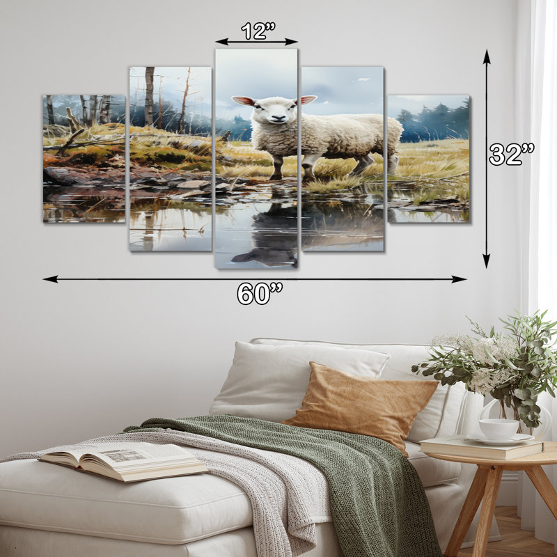 Sheep Reflection - Animals Wall Art Print - 5 Panels