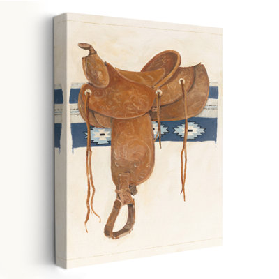 Western Saddle II Light - Aztec Blankets Blue Brown Art