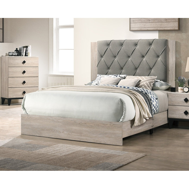 Meuble de lit contemporain pour lit de grande taille à finition crème 1pc