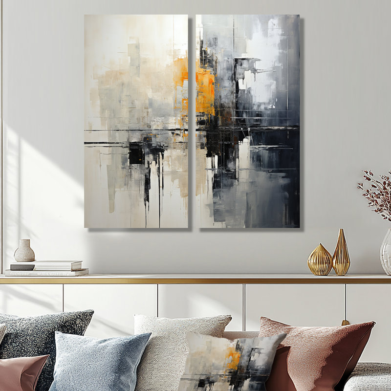 Grey Collage Reflections I - impressions d'art moderne sur toile 2 panneaux, 40" H x 40" W, Wrapped Canvas, Does Not Apply